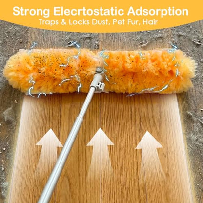 Extendable Duster Kit, 6 ft Telescoping Handle and 12 Disposable Microfiber Refills Pads, Dusters for Cleaning Ceiling Fan, Blind, Wall, Hard-to-Reach Areas