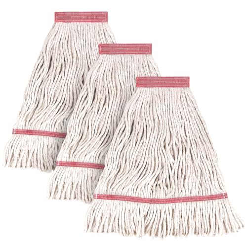 MATTHEW CLEANING Heavy Duty Mop Head Commercial Replacement for General and Floor Cleaning, Wet Industrial Blue Cotton Looped End String Head Refill (Pack of 3) White - color: White, size: 3 Count
