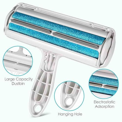 Reusable Pet Hair Remover Roller – Dog & Cat Fur Lint Cleaner for Sofa, Carpet, Bed & Car Seats – No Adhesive Required (White/Blue) - color: White/Blue