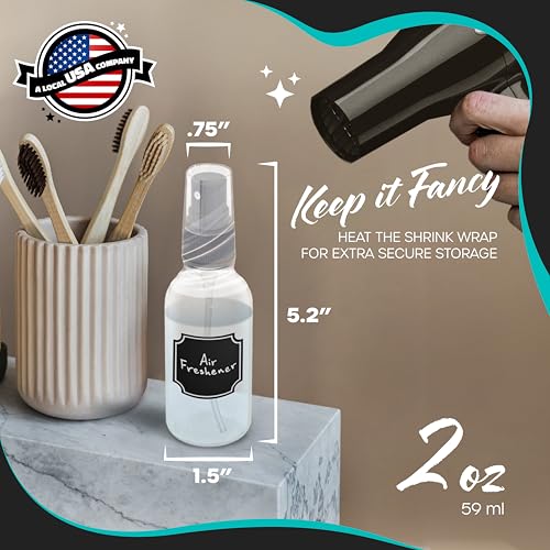 Nevlers Clear Glass Small Spray Bottle 2 Oz 24 Pack Spritzer Bottles | Small Travel Spray Bottle Set w/ Shrink Wrap, Funnel, Brush, Marker & Labels | Face & Body Small Atomizer Fine Mist Sprayer - color: Clear, style: 24 Pack