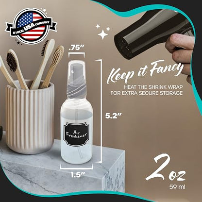 Nevlers Clear Glass Small Spray Bottle 2 Oz 24 Pack Spritzer Bottles | Small Travel Spray Bottle Set w/ Shrink Wrap, Funnel, Brush, Marker & Labels | Face & Body Small Atomizer Fine Mist Sprayer - color: Clear, style: 24 Pack