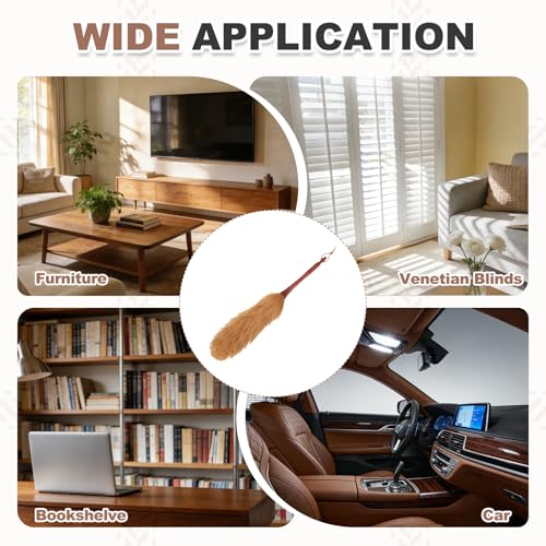 uxcell Wool Duster, 20.5" Natural Feather Cleaner Household Cleaning Duster with Solid Wooden Handle for Cleaning Fans Window Blinds Shelves Furniture, Light Brown - color: Light Brown, size: 20.5"