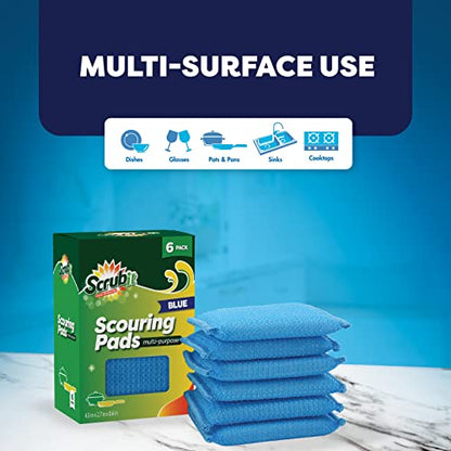 SCRUBIT Multi-Purpose Scouring Pad - Non-Scratch Cleaning Sponges for Pots, Pans, Dishes, Utensils & Non-Stick Cookware - Scrubbing Pads Use for Kitchen, Bathroom - 6 Pack Dish Sponge - (Blue) - color: Blue