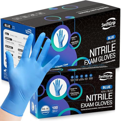SwiftGrip Disposable Nitrile Exam Gloves, Blue, Latex Free, Medical Gloves for Cleaning, Food-Safe, Powder Free, Non-Sterile - size: Small