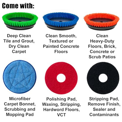 HHQ Commercial Floor Scrubber Machine, 13" Heavy Duty Orbital Floor Cleaner Buffer and Polisher- Deep Cleaning Hard Floors and Carpets with Ease, 3 Brushes & 3 Cleaning Pads, Orb-6