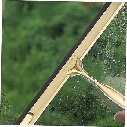 Shower Squeegee Deluxe Stainless Steel Wiper for Glass Mirrors Windows and Tiles Weighted Handle for Smooth Cleaning for Bathroom and Home Use Golden
