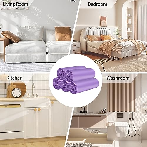 5 Rolls Small Trash Bags - 200 Counts Durable 4 Gallon Small Garbage Bags for home office kitchen Bathroom Bedroom Trash Can liners（Purple） - color: 200 Count Purple