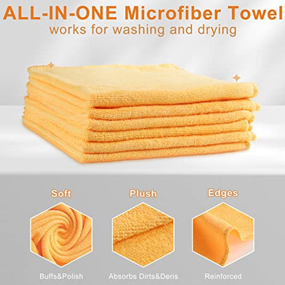 Nuenen Microfiber Cleaning Cloths for Cars 16 x 16 Inch Ultra Absorbent Car Towels Drying Reusable Cleaning Supplies House Kitchen Window Microfiber Towel(Yellow,60 Pcs) - color: Yellow
