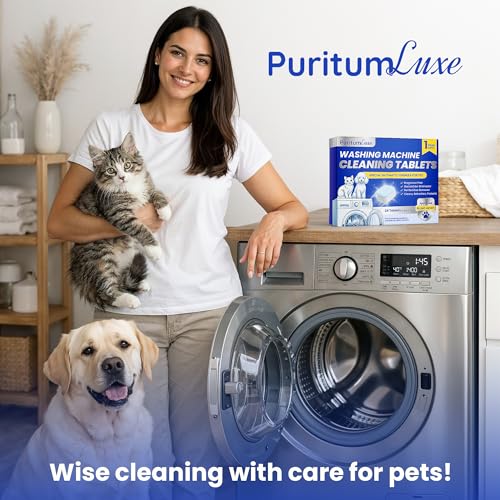 Washing Machine Cleaning Tablets for Pet Owners to Remove Pet Hair, Odor, Grime Buildup – Enzymatic Washing Machine Cleaner Tablets for HE, Front, Top Load Washers – Septic System Safe – 24 pcs