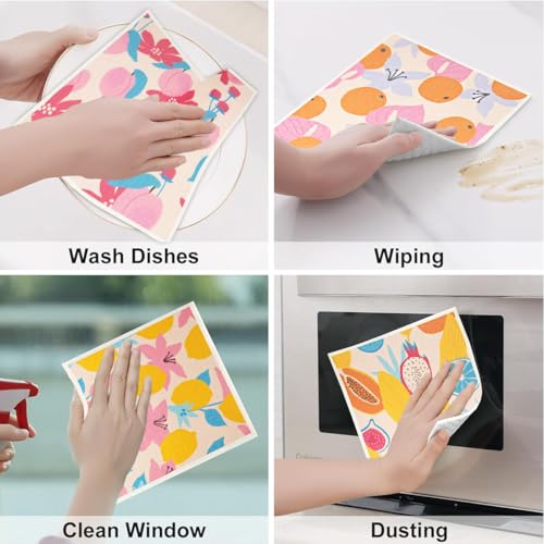 6 - Pack Swedish Kitchen Dish Cloths - Reusable Paper Towels for Counters & Dishes - Eco Friendly Cellulose Sponge Cloth (Fruit Plants) - color: G-fruit Plants