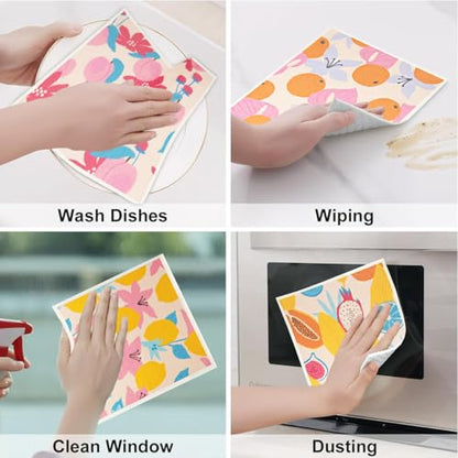 6 - Pack Swedish Kitchen Dish Cloths - Reusable Paper Towels for Counters & Dishes - Eco Friendly Cellulose Sponge Cloth (Fruit Plants) - color: G-fruit Plants