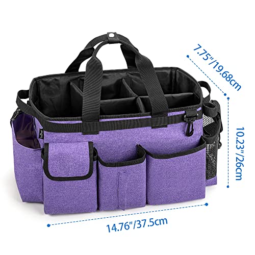 LoDrid Large Wearable Cleaning Caddy Bag with Detachable Divider, Cleaning Supply Tote Organizer with Handles and Adjustable Shoulder Strap for Cleaners & Housekeepers, Purple - color: Purple