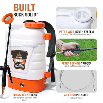 PetraTools 3 Gallon Battery Powered Backpack Sprayer in Lawn and Garden - HD3000 - Long Battery Life & Padded Straps for Comfort - Electric Sprayer w/ 6 Spray Nozzles & 80PSI (3 Gallon) - size: HD3000 (6 Nozzles)