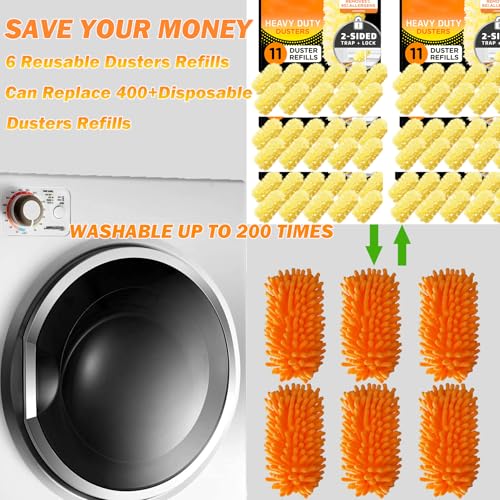 Reusable Duster for Swiffer, 6 Refills + 1 Handle, Orange | 360 Heavy Duty Duster Refill, Compatible with Swiffer Hand Dusters, For Dusting Furniture, Blinds, Ceiling Fans, Walls - size: 6 dusters + 1 Handle Orange