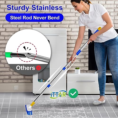 ITTAR 55" Extendable Floor Scrub Brush, 12" Wide Heavy-Duty 2-in-1 Scrub & Squeegee Deck Brush for Tile Grout Shower Floor, Kitchen, Restaurant, Patio & Garage Cleaning - color: Blue&white