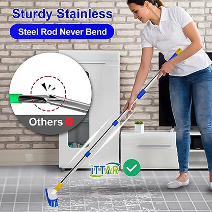 ITTAR 55" Extendable Floor Scrub Brush, 12" Wide Heavy-Duty 2-in-1 Scrub & Squeegee Deck Brush for Tile Grout Shower Floor, Kitchen, Restaurant, Patio & Garage Cleaning - color: Blue&white