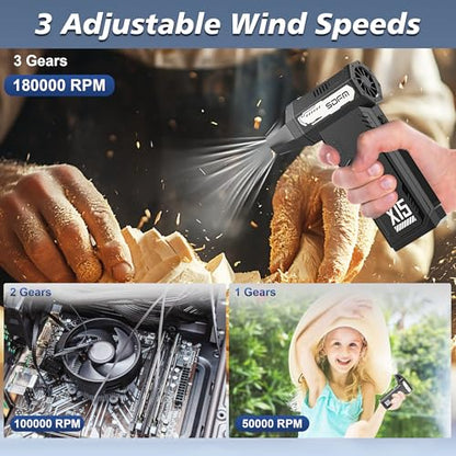 SDFM Compressed Air Duster - 180,000 RPM Electric Air Duster | with Brushless Motor, 3-Gear Adjustable Air Duster - for Keyboard, PC, Car, Air Bed, and Home Cleaning (X15)
