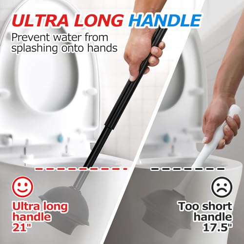 FORASTO 3Pack 2 in 1 Toilet Brush and Plunger Set, Extended Handle Plunger,Toilet Bowl Brush Plunger Set,Bathroom Cleaning Tools,Toilet Brush Plunger Combo,Cleaning Brush,Cleaning Supplies (21inch) - color: Black, size: 3Pack
