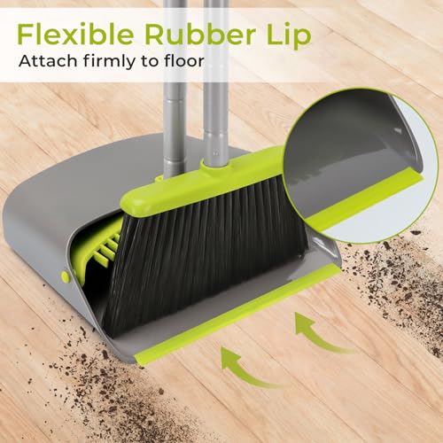 Broom and Dustpan Set with Long Handle 52", Standing Broom and Dust Pan Set for Home Kitchen Room Office Lobby Green - color: Green