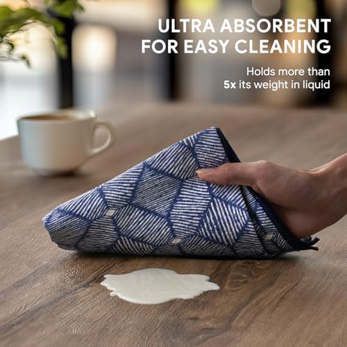 RECYCO Waffle Kitchen Towel Set of 2 - Quick Dry Microfiber Sustainable Dish Towels - Ultra Absorbent Reusable Cleaning Tea Towels - Lightweight Hand Towels,16”x 28”, Indigo Harmony - color: Indigo Harmony