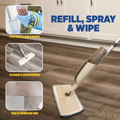 Zep Spray Mop Refill and Floor Cleaner - 1 Gallon (Case of 4) ZUMSF128 - Professional Grade Versatile Multi Surface Fresh Scent Floor Cleaner and Deodorizer