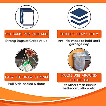 Neutrino Trash Bags (100 Count) 8-9 Gallon Liner - Heavy Duty Drawstring Plastic Garbage Bags - Compatible with simplehuman Code H Trash Cans