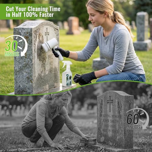 FUHSY 12-in-1 Electric Headstone Cleaning Kit, Multipurpose Gravestone Cleaner Set for Granite Stone Tombstones Includes Electric Brush,Crevice Brushes,Scraper,Sponge,Gloves, Cleaning Solution