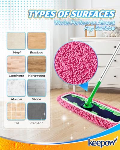 KEEPOW Reusable Microfiber Mop Pads for Swiffer XL Mop | 2 Pack Pink, XL Dry Sweeping Cloths, XL Wet Pads Refills, Heavy Duty Mopping Cloths for Floor Mopping and Sweeping - size: 2 Pack, Pink