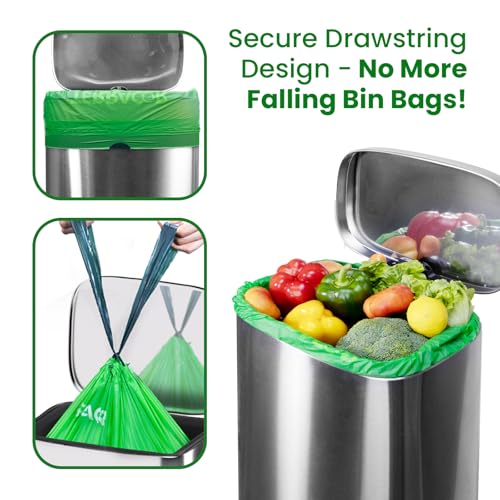 13 Gallon Compostable Trash Bags Drawstring, Heavy Duty Extra Thick 1 Mil, 35 Bags, Tall Kitchen Food Scrap Waste Bag, ASTM D6400 - size: 13 Gallon