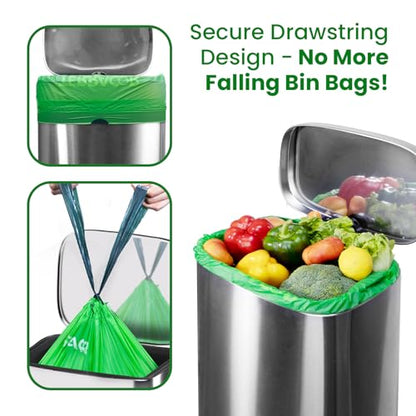 13 Gallon Compostable Trash Bags Drawstring, Heavy Duty Extra Thick 1 Mil, 35 Bags, Tall Kitchen Food Scrap Waste Bag, ASTM D6400 - size: 13 Gallon