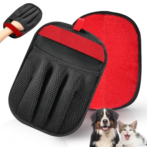 Pet Hair Remover Glove with Silicone Scraper, Reusable Electrostatic Lint & Fur Remover for Dog & Cat Hair on Couch, Carpet, Car Seat, Clothes & Laundry