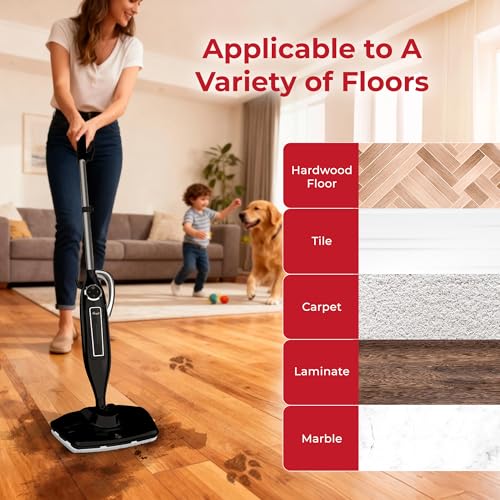 Rosewill 11-in-1 Steam Mop, 260°F Handheld Steam Cleaner, 1200W Detachable Steam Mops for Floor Cleaning, Removable Tank, Multi-Purpose Steamer for Hardwood, Tile, Grout, Furniture - Black - color: Black