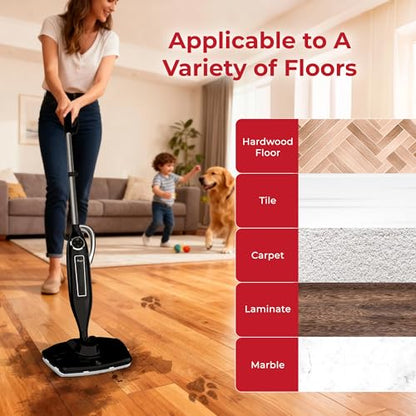 Rosewill 11-in-1 Steam Mop, 260°F Handheld Steam Cleaner, 1200W Detachable Steam Mops for Floor Cleaning, Removable Tank, Multi-Purpose Steamer for Hardwood, Tile, Grout, Furniture - Black - color: Black