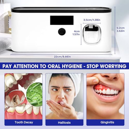 Punch-Free Wall Mounted Bathroom Toothbrush Holder, 5 Toothbrush Slots, Bathroom Toothbrush Sterilizer with Toothpaste Dispenser USB Charging Toothbrush Holder (White) - color: White