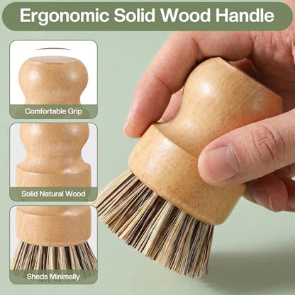 Wooden Dish Brush with Metal Stand Handheld Bamboo Wok Brush Scrubber for Dishes Pans Pots Fruit and Veggie Washing(1,Beige Brown) - color: Beige Brown