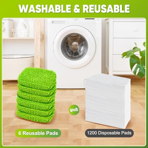 6-Pack Reusable Mop Pads Fit Swiffer Sweeper, Microfiber Cleaning Mop Pads Refill for Dry Sweeping & Wet Mopping Replacement - color: Fluorescent Green