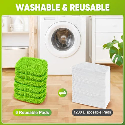 6-Pack Reusable Mop Pads Fit Swiffer Sweeper, Microfiber Cleaning Mop Pads Refill for Dry Sweeping & Wet Mopping Replacement - color: Fluorescent Green