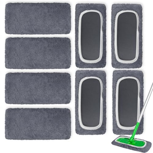 AmaVins 8 Pack Reusable Microfiber Mop Pads for Swiffer Sweeper Mop, Washable Dry & Wet Floor Cleaning Cloths for Hardwood Tile Laminate Floors, Eco-Friendly Replacement Pads (Mop Not Included) - color: Grey 8 Pack