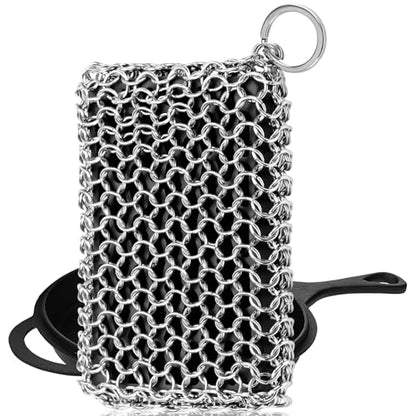 Herda Chain Mail Cast Iron Cleaner Scrubber,316 Chainmail Pan Scrubber Metal Cleaning Brush, Pad, Sponge Scraper to Clean Skillet,Dutch Oven, Wok,Grill Griddle,Chain Link Scrub Brush Pot Care Kit - color: Charcoal Black