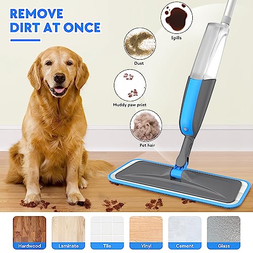 Spray Mop for Floor Cleaning, Microfiber Dust Hardwood Floor Mop, Wet Spray Mop for Wood Laminate Tile Vinyl Floor Home Kitchen Dry Flat Mop with 3 Washable Reusable Pads 1 Refillable Bottle