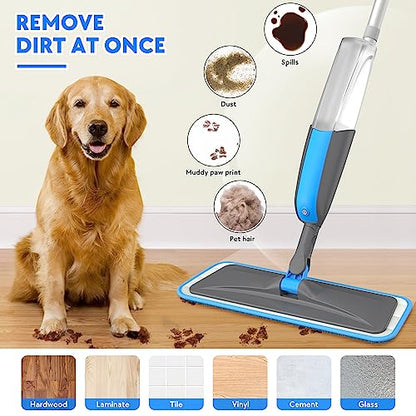Spray Mop for Floor Cleaning, Microfiber Dust Hardwood Floor Mop, Wet Spray Mop for Wood Laminate Tile Vinyl Floor Home Kitchen Dry Flat Mop with 3 Washable Reusable Pads 1 Refillable Bottle