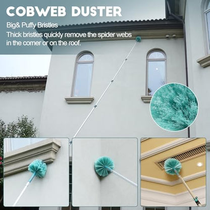TelesPro 36 Foot High Reach Duster Kit with 7-30FT Extension Pole High Ceiling Dusting and Window Cleaning Kit with Telescopic Pole Window Washer&Squeegee,Cobweb Duster,Fan Duster and Feather Duster - size: 30 FT