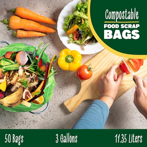 2.6-3 Gallon Compostable Trash Bags Drawstring 50 Bags Extra Thick 1 Mil 11.36 Liter Small Biodegradable Trash Bags for Kitchen Countertop Bin ASTM D6400, US BPI and OK Compost Home Certified - color: 3 Gal, Drawstring Bags, 50 Count