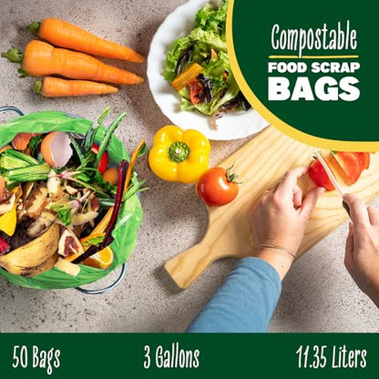 2.6-3 Gallon Compostable Trash Bags Drawstring 50 Bags Extra Thick 1 Mil 11.36 Liter Small Biodegradable Trash Bags for Kitchen Countertop Bin ASTM D6400, US BPI and OK Compost Home Certified - color: 3 Gal, Drawstring Bags, 50 Count