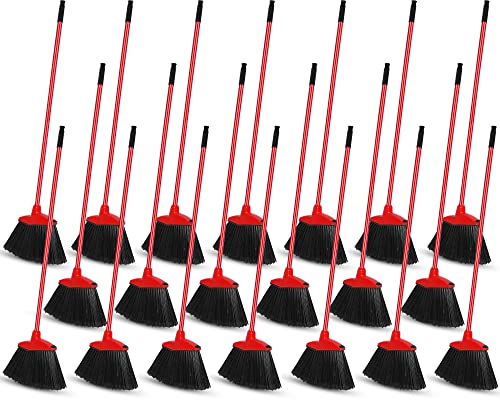 WILLBOND 20 Pcs Heavy Duty Broom Outdoor Indoor Commercial Angle Brooms Bulk for Courtyard Garage Lobby Mall Market Floor Home Kitchen Room Office Pet Hair Rubbish 54 Inch (Red) - color: Red