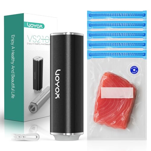VOYOR Handheld Vacuum Sealer, Portable Vacuum Sealer Kit with Vacuum Bags Cordless Automatic Vacuum Pump for Food Preservation Type-C Charging and Long Lasting Food Vacuum (1 Pump+5 Bags) - color: Black