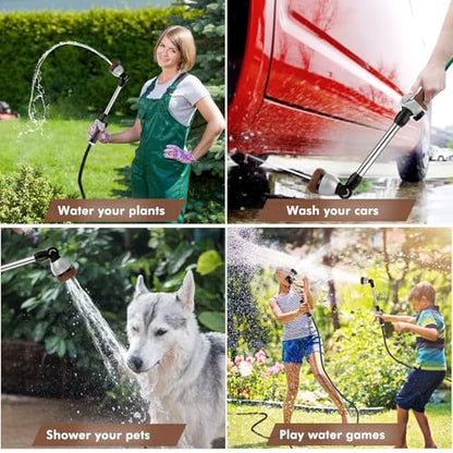 RESTMO Metal Watering Wand, Heavy Duty Garden Hose Wand with 180° Swivel Ratcheting Head, 16'' Hose Nozzle Sprayer with 7 Spray Patterns and Flow Control, for Water Hanging Baskets and Shrubs, Brown - color: Brown