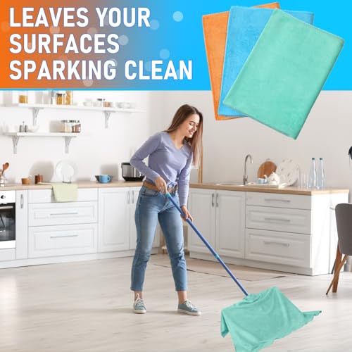 Newwiee 3 Pcs Extra Large Microfiber Cleaning Cloth 30" x 20" Washable Reusable Microfiber Towel Streak Free Lint Free Cloth for Cleaning Home Glass Office Window Bathrooms (Light Green,Blue,Orange) - color: Light Green, Blue, Orange