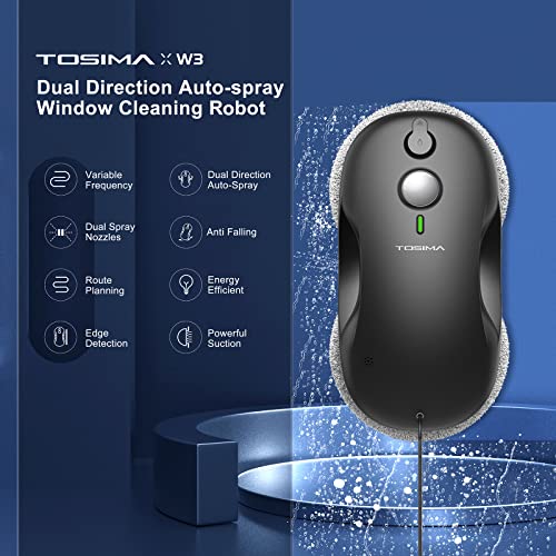 Tosima W3 Window Cleaning Robot - Dual Direction Auto-Spray Smart Window Cleaner with Triple Safety System, Smart Navigation, Remote Control, for All Smooth Surfaces, with 12 Rags, Black - color: Off-black