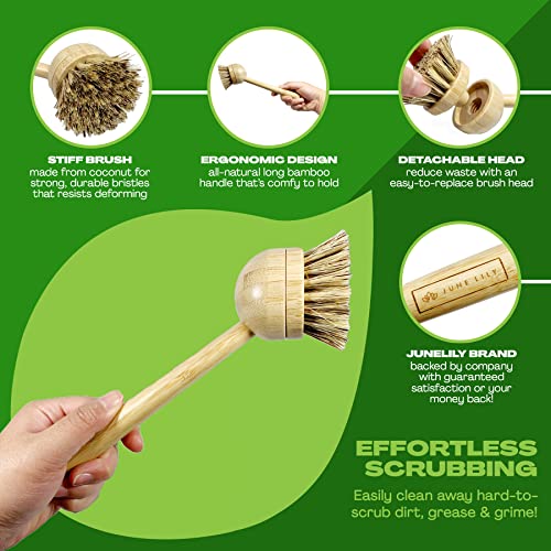 JuneLily Long Coconut Dish Brush Plant-Based Vegan for Kitchen Bathroom Cleaning Produce Washing Dishes (Long Dish Brush) - color: Long Dish Brush